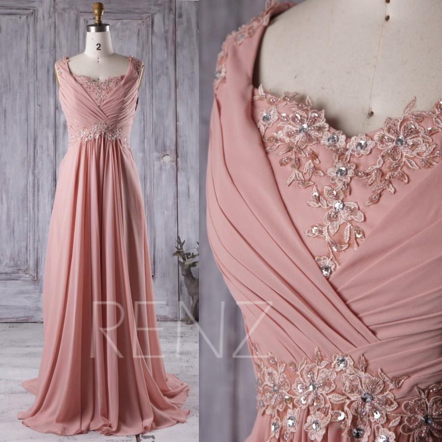 Hochzeit - 2016 Mauve Lace Neck Bridesmaid Dress with Beading, Long Pleated Chiffon Wedding Dress, Women Prom Dress, Evening Gown Floor Length (G173)