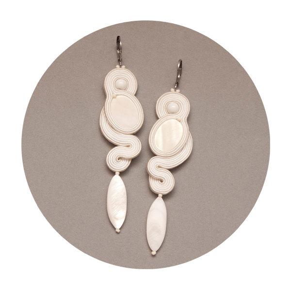 Hochzeit - Rustic bridal earrings ivory white pearls. Bohemian wedding earrings long soutache embroidered. Statement dangle stud earrings, unique gift.