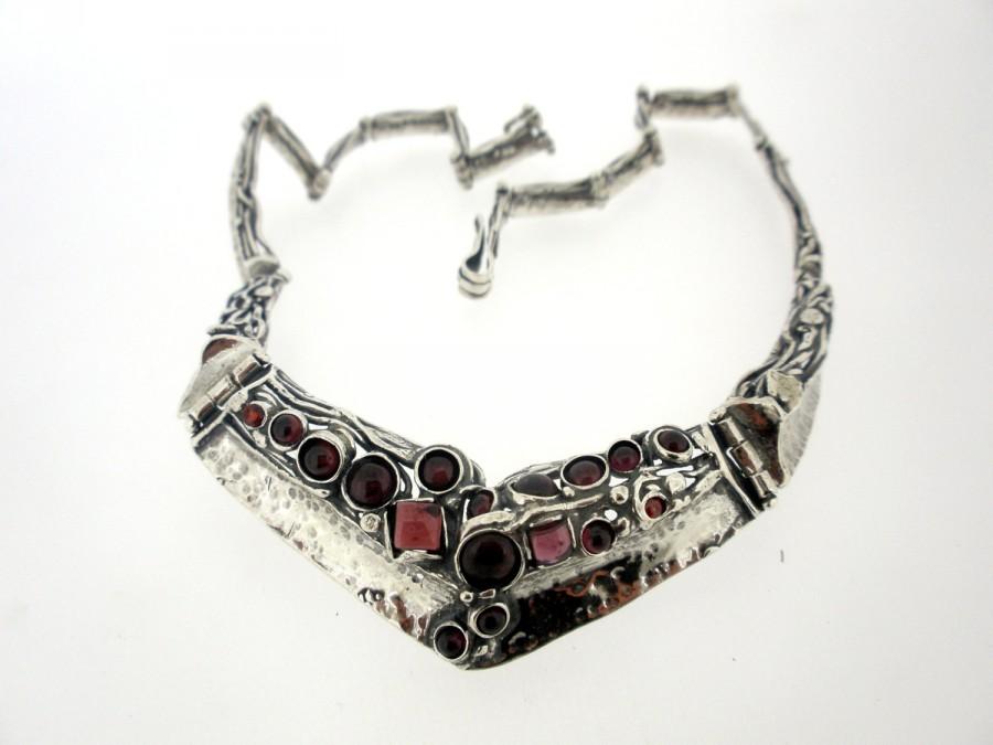 زفاف - Handcrafted Sterling Silver Necklace, Garnet, Unique design by Amir Poran, Israel