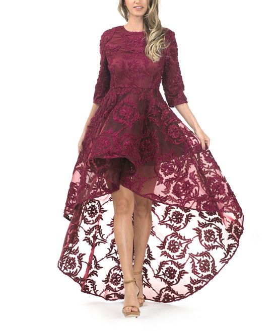 زفاف - Plum Lace Overlay Hi-low Dress