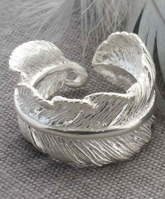 زفاف - Sterling Silver Adjustable Feather Furl Ring