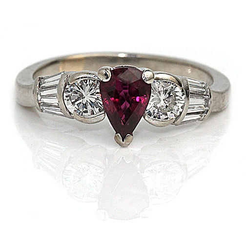 Wedding - Ruby Engagement Ring Vintage Natural 1.90 ctw Ruby Diamond Engagement 18K White Gold Vintage Diamond Ruby Ring Size July Birthday!