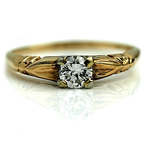 زفاف - Art Deco Antique Engagement Ring .30ctw Transitional Cut 1930s 14K Yellow Gold Diamond Ring Vintage Wedding Ring Dainty Promise Ring!