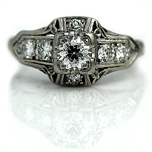 زفاف - Platinum Antique Engagement Ring 0.55ctw Art Deco Old European Cut Diamond Wedding Ring Art Deco Engagement Ring Size 3!