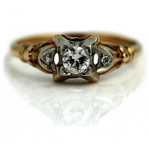 زفاف - Vintage Engagement Ring Art Deco Promise Ring .29ctw Diamond Ring 14k Two Tone Gold Solitaire Ring Dainty Ring Estate Ring Size 6!