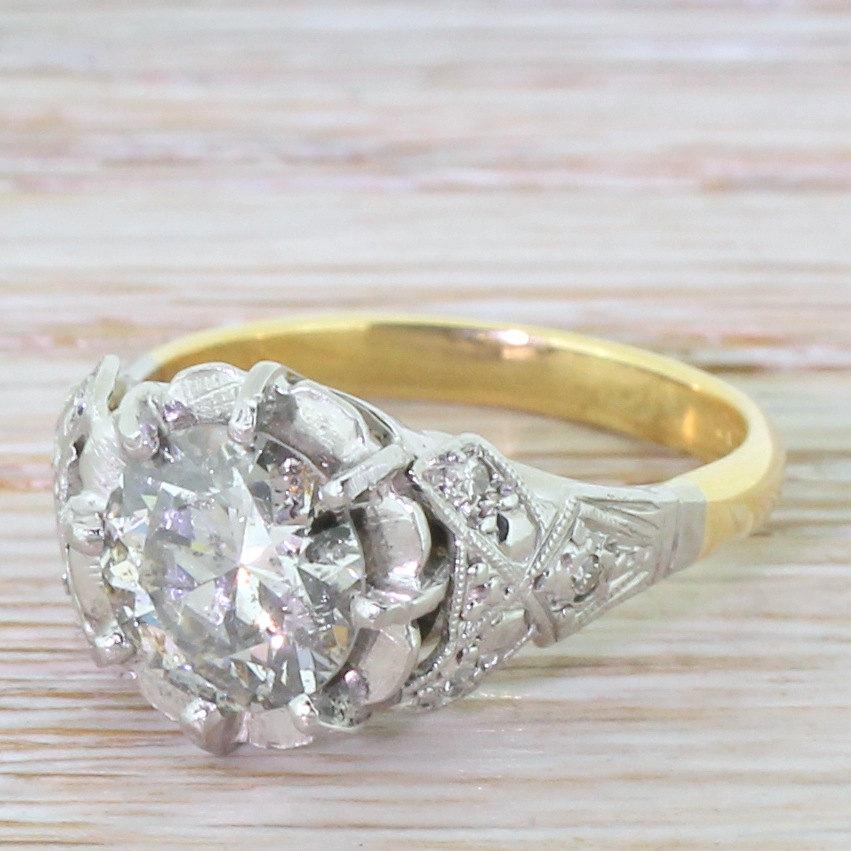 Mariage - Retro 1.65 Carat Old European Cut Diamond Engagement Ring, circa 1945