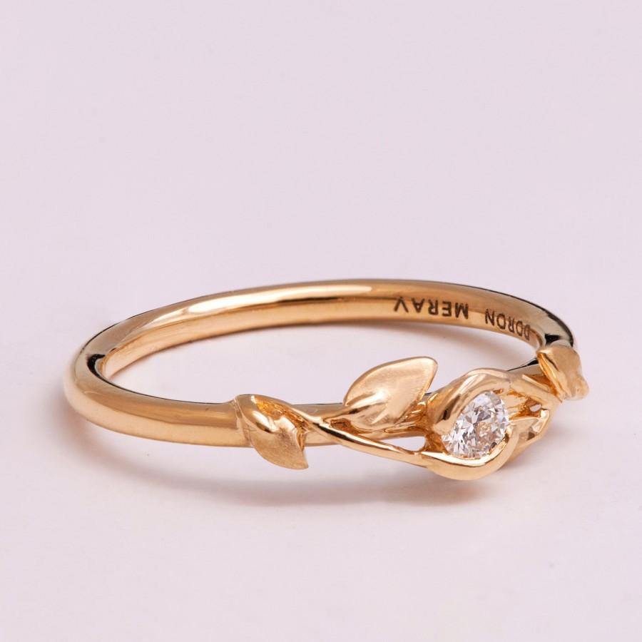 Mariage - Leaves Engagement Ring - 14K Rose Gold and Diamond engagement ring, unique engagement ring, leaf ring, filigree, antique,art nouveau,vintage