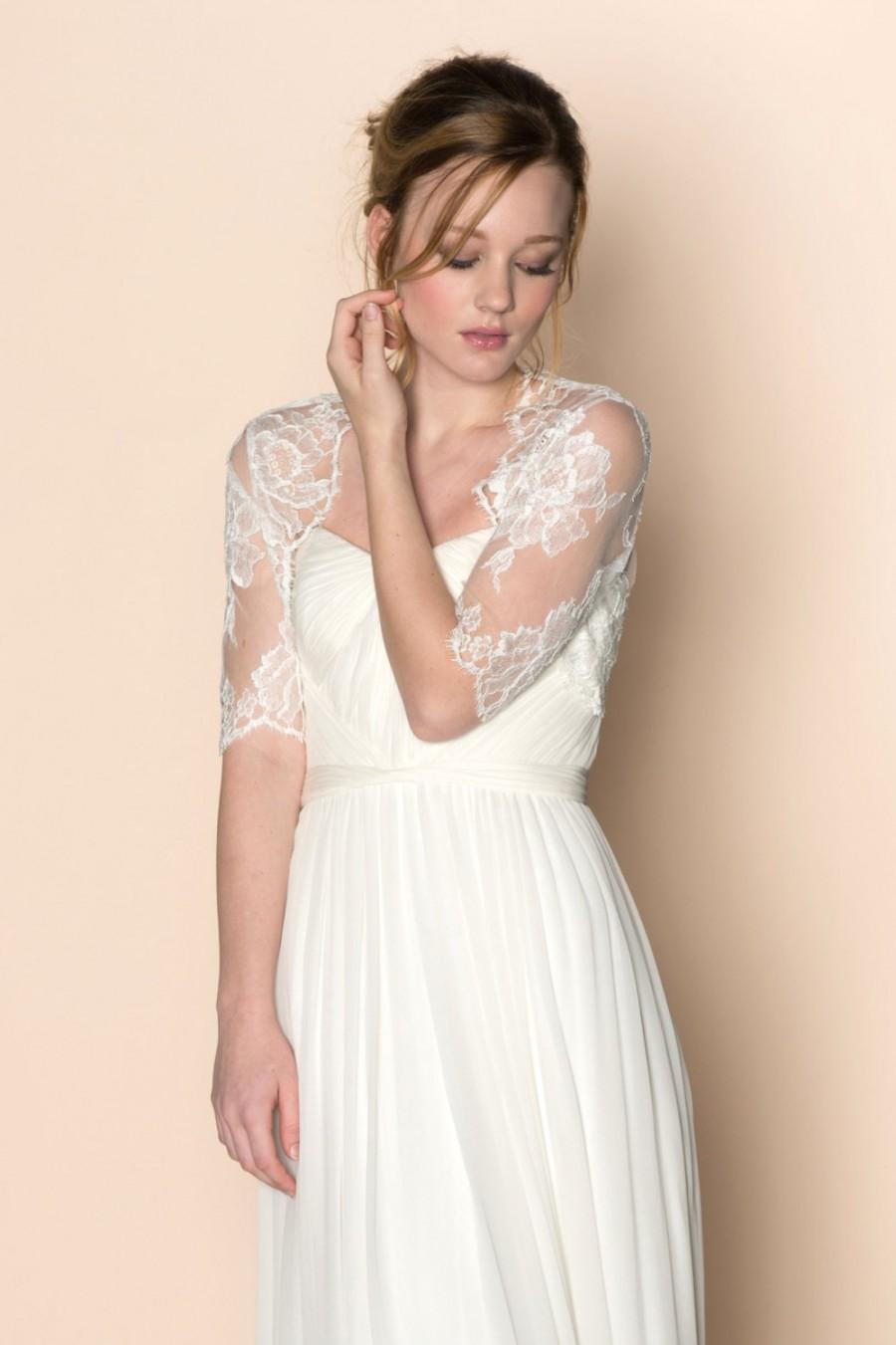 زفاف - Roseline Bridal French Lace Tulle Bolero Cover Up Shrug In Off-White Pale Ivory