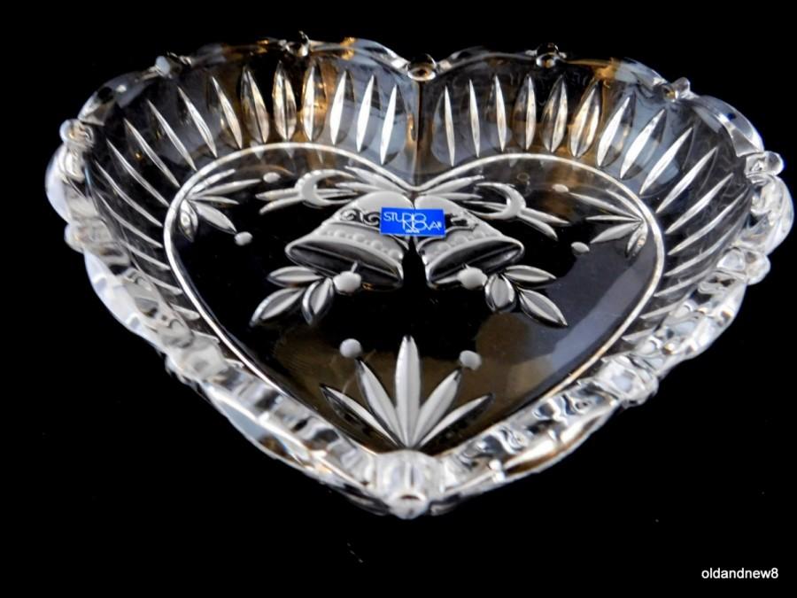 Hochzeit - Heart Tray, Heart Glass Dish, Wedding Bells, Candy Dish, Glass Heart, Bells