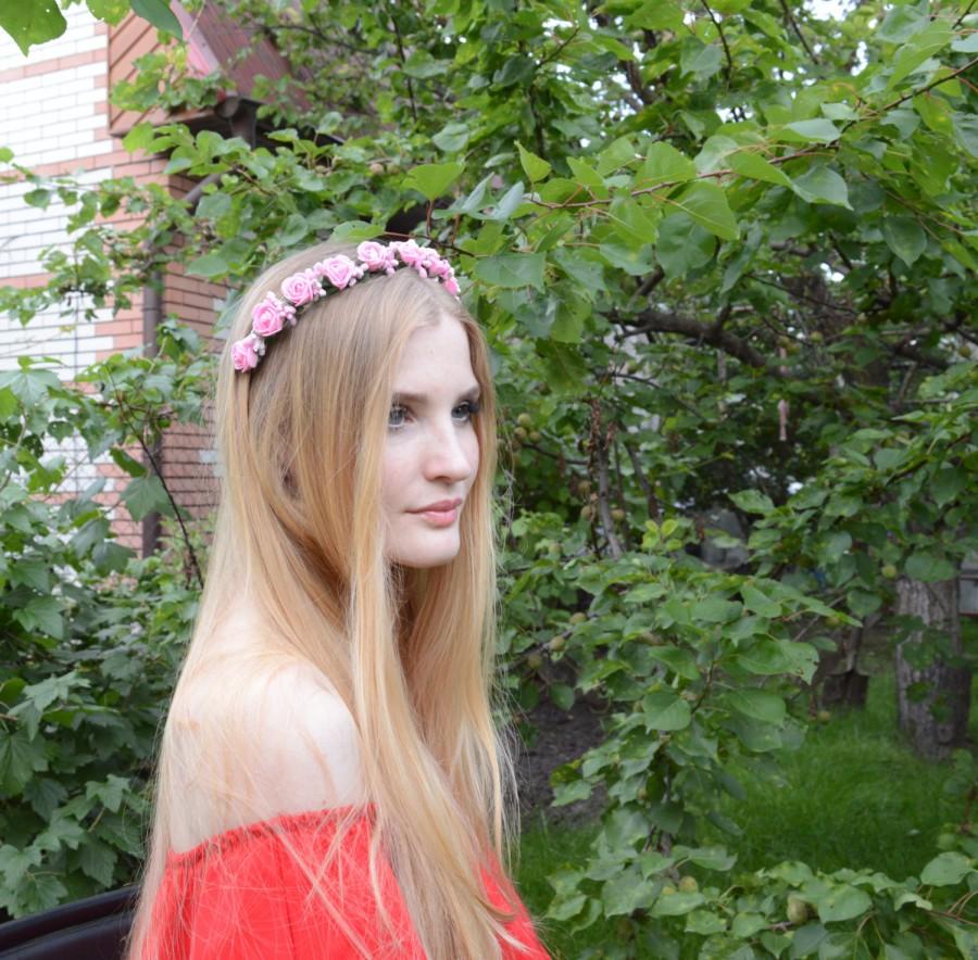 Hochzeit - Pink Roses Headband,Crown Tiara,Pink floral crown,hair crown,tiara headband,floral headbands, bridal crown, floral crown, flower hair wreath