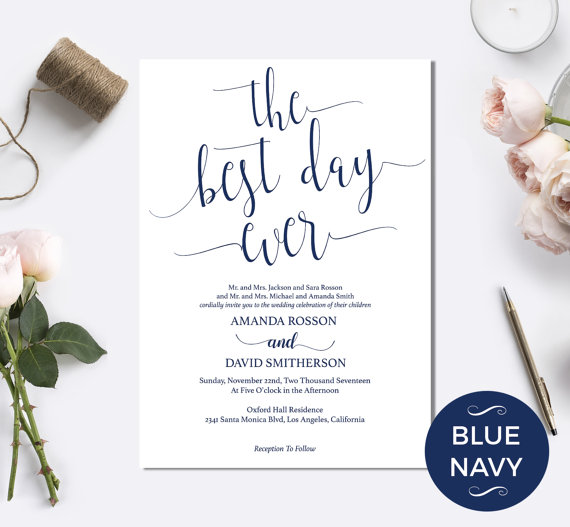 Mariage - Best Day Ever Wedding Invitation - Modern Calligraphy Wedding Invitations - Calligraphy Wedding Invitation - PDF Instant Download 