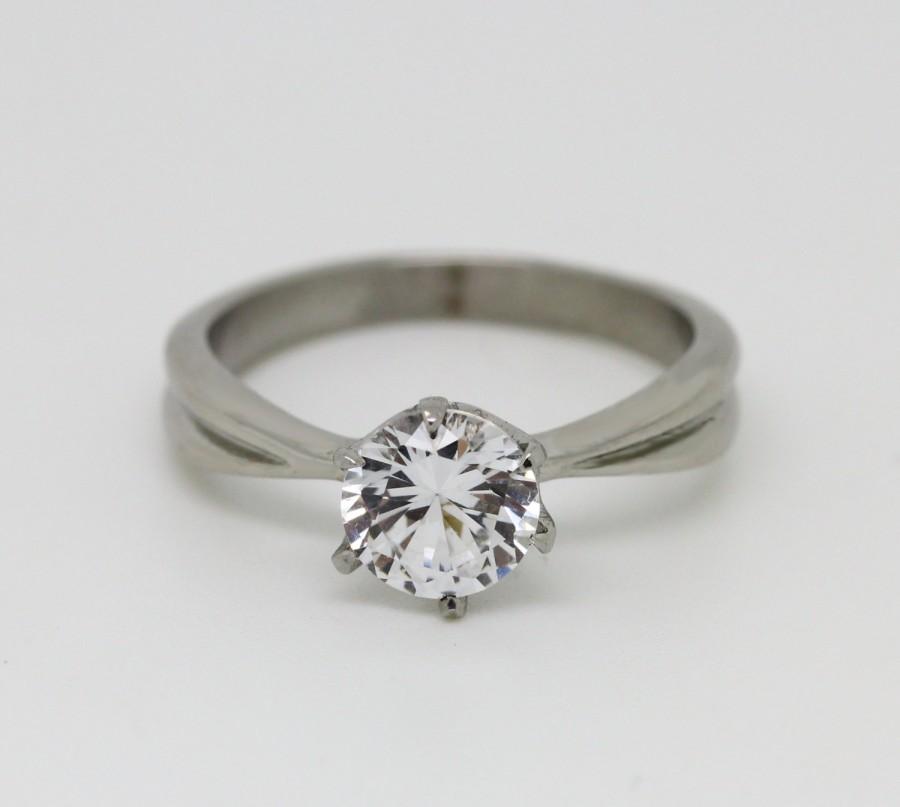 Hochzeit - Solitaire 1.5ct genuine white Moissanite gemstone ring in Titanium or White gold - handmade engagement ring M205