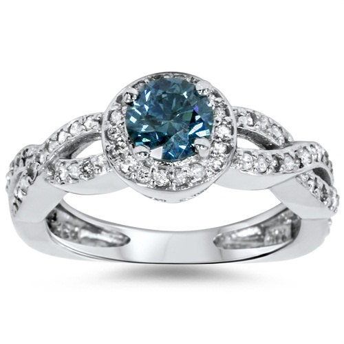 Hochzeit - 1.00Ct Blue & White Diamond Infinity Engagement Ring 14K White Gold, Infinity Ring, Diamond Engagement Ring, Natural Diamond, 14k White Gold