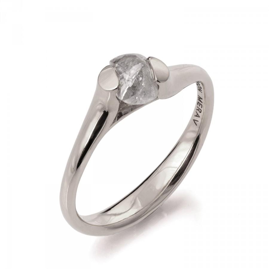 Wedding - Raw Diamond Ring - 18K White Gold Tensions Set Rough Diamond engagement ring, Unique Engagement ring, rough diamond ring, White gold ring