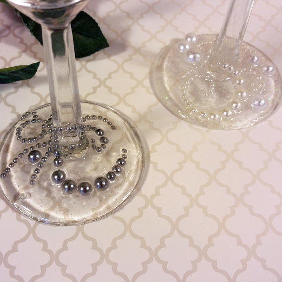 Wedding - Wedding Wine Glasses, Beaded Wine Glasses, Decorated Wine Glasses, Decorated Glasses, Embellished Wine Glasses, Wine Glass, Champagne Glass