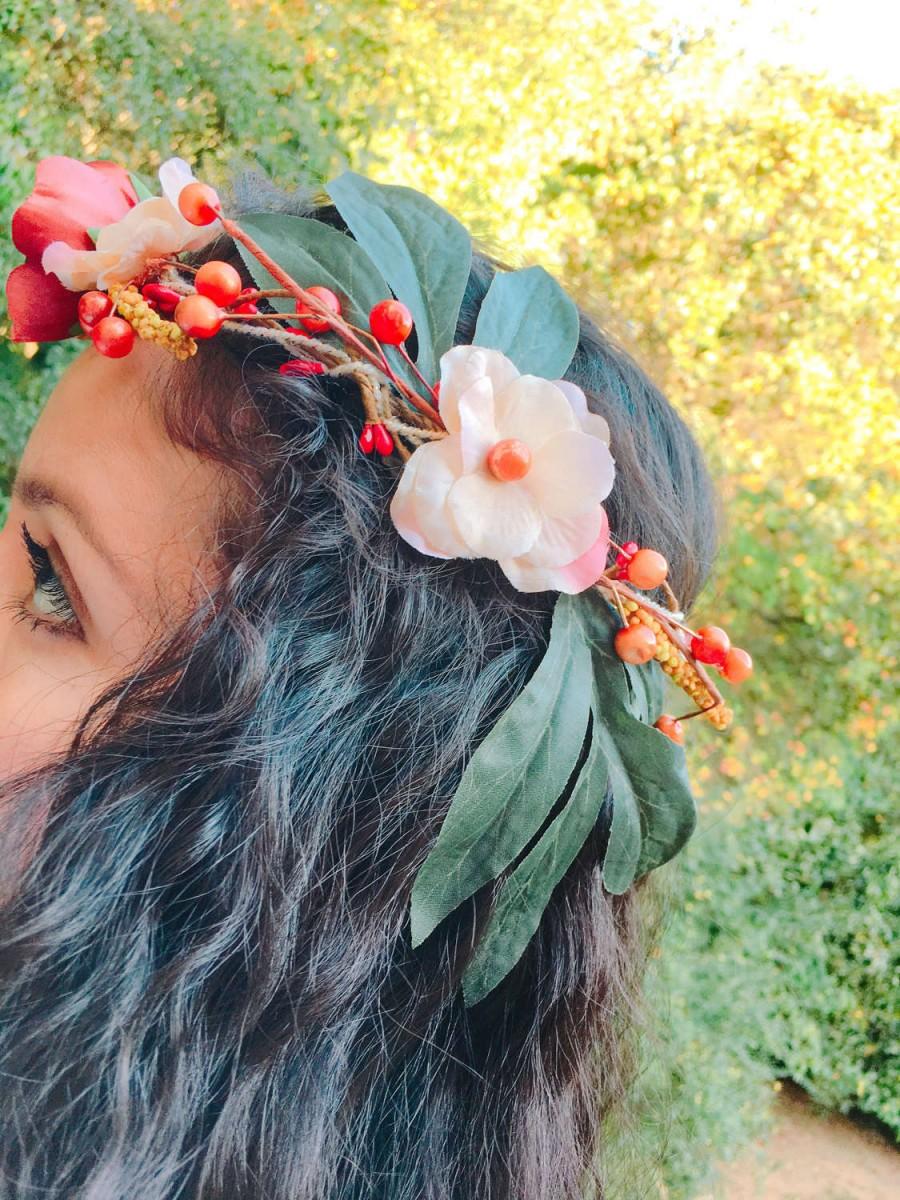 زفاف - Fall Bridal flower crown, Autumn Flower headpiece, Bridal wreath, Flower crown wedding, Woodland wedding, Boho flower crown, Floral crown