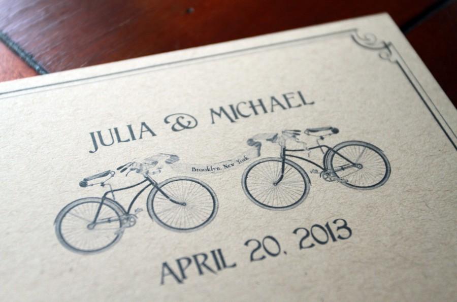 Hochzeit - Bike Love Vintage Style Postcard Save the Date, Bicycle Custom Invitation, Kraft Paper Card, romantic invite,