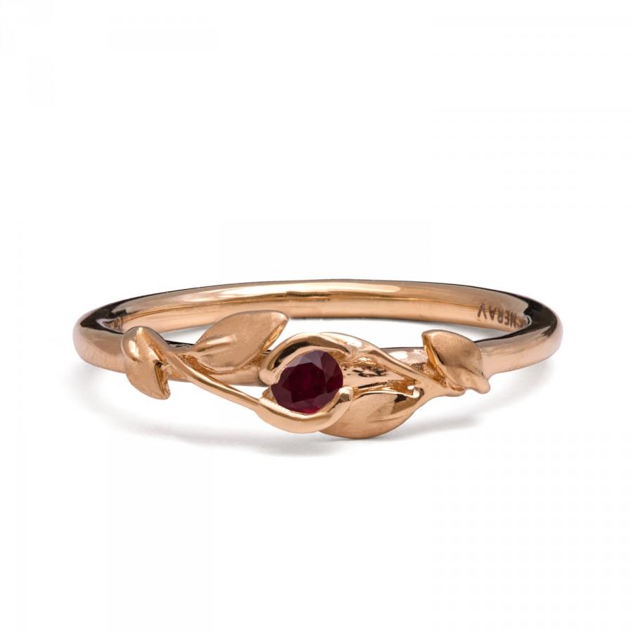 زفاف - Leaves Ruby Ring - 14K Rose Gold and Ruby engagement ring, engagement ring, leaf ring, filigree, antique, art nouveau, vintage