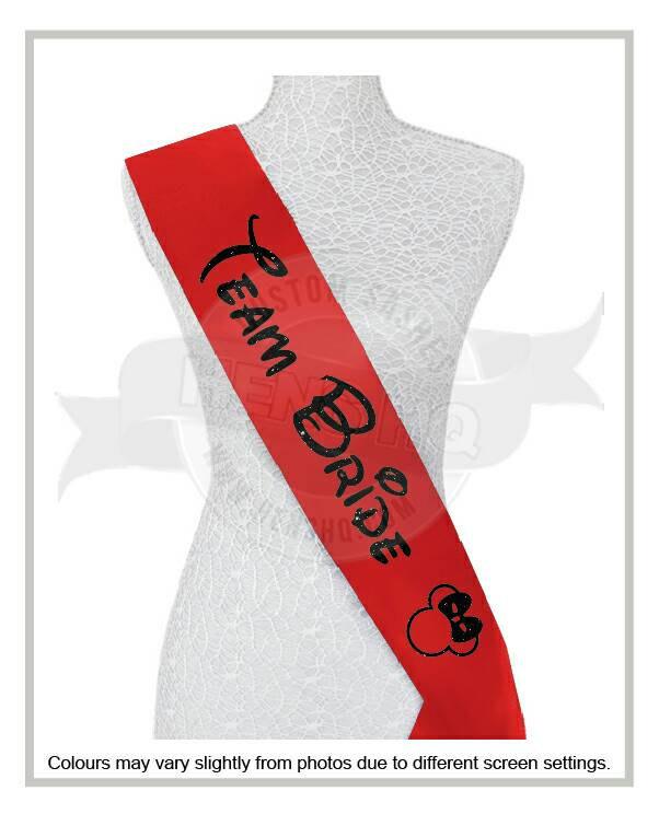 Mariage - Glitter wording Team Bride bachelorette sash - Disney inspired - Many colours available
