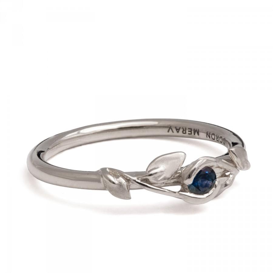 زفاف - Leaves Sapphire Ring - 14K White Gold and Sapphire engagement ring, engagement ring, leaf ring, filigree, antique, art nouveau, vintage, 14