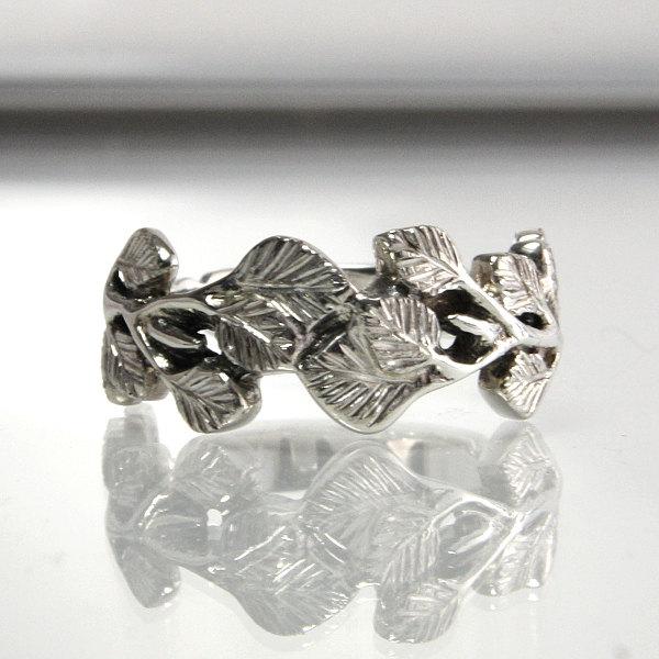 زفاف - Aspen Leaf Ring Sterling Silver Ladies Size 6.5 Nature Inspired Wedding Band With Aspen Leaves