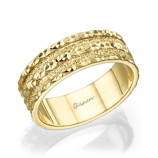 زفاف - Unique Wedding Band, Wedding Ring, Gold Weddng Ring, Woman Wedding ring, Glitter Ring, 14k Wedding band, 14k gold ring, Art deco ring