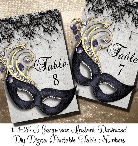 Hochzeit - Instant Download Masquerde Printable Table Numbers 1-24 