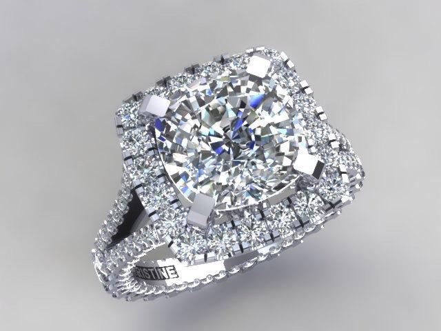 Hochzeit - Platinum Diamond Eternity Engagement Ring 9mm Center Cushion Cut Forever Brilliant Moissanite and 2.36cttw Round Genuine Diamonds ring