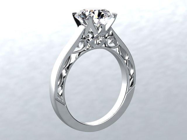 زفاف - Engagement Ring VICTORIAN LOVE 18kt White Gold 1.01CT Diamond Solitare (Gia) Sollitaire Engagement Ring Wedding Ring Anniversary Ring