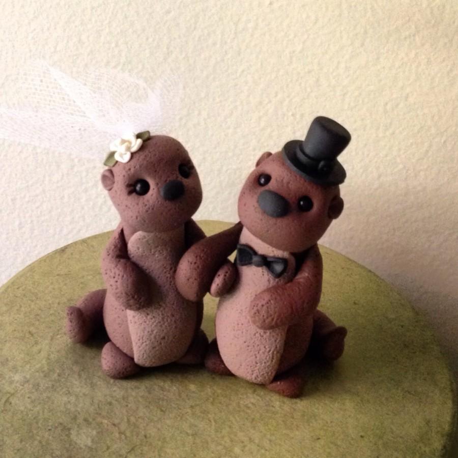 Свадьба - Sea Otters custom wedding cake topper
