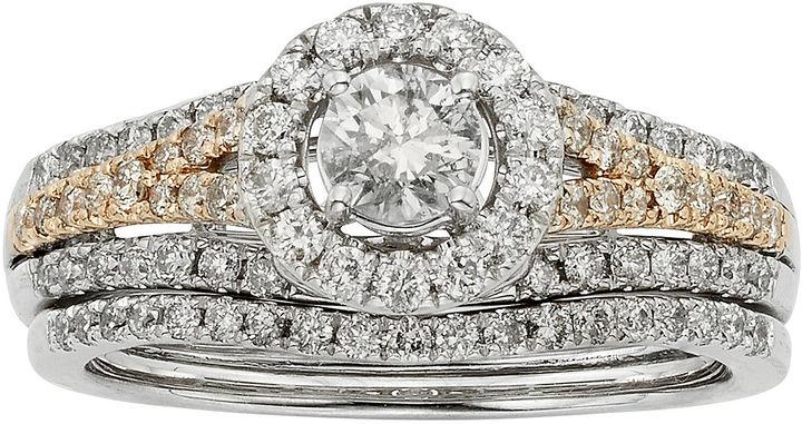 زفاف - MODERN BRIDE 1 CT. T.W. Certified Diamond 14K Two-Tone Gold Bridal Ring Set