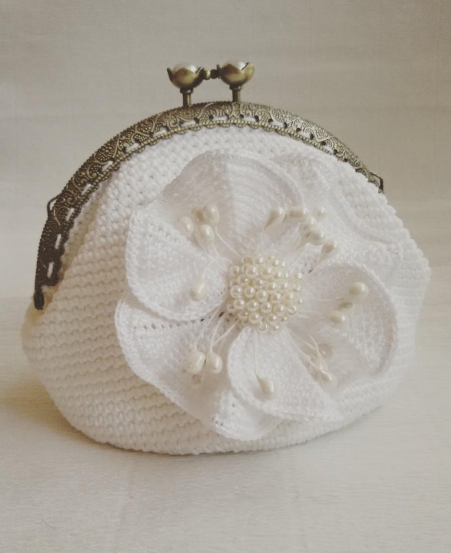 زفاف - SALE Bridal purse Crochet coin purse with big flower Crochet coin purse with metal kiss Gift for her Bridal gift Evening Purse Wedding purse