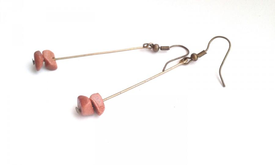 Hochzeit - Simple Brown Goldstone Earrings, Handmade Goldstone Chips Dangle Earrings, Handcrafted Sparkly Drop Earrings, Bohemian Dangle Earrings
