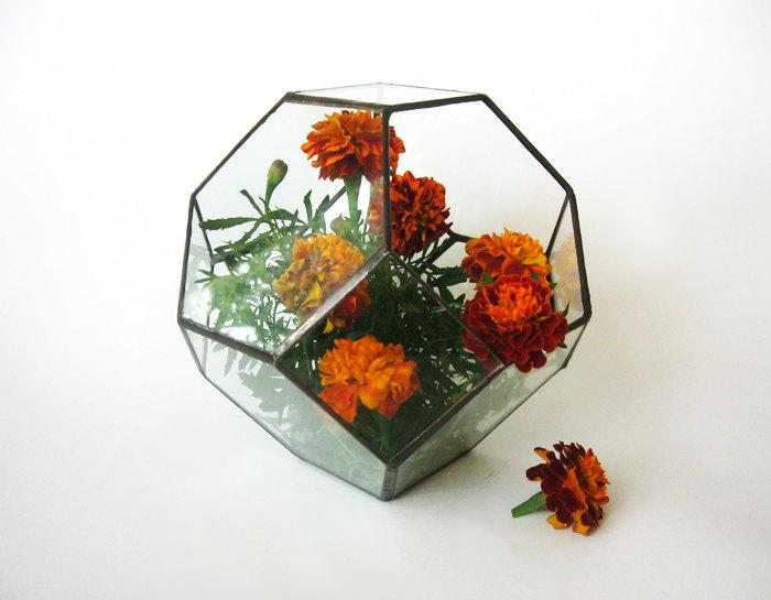 Wedding - FREE SHIPPING! Medium stained glass terrarium Polyhedron Geometric planter Gardening indoor