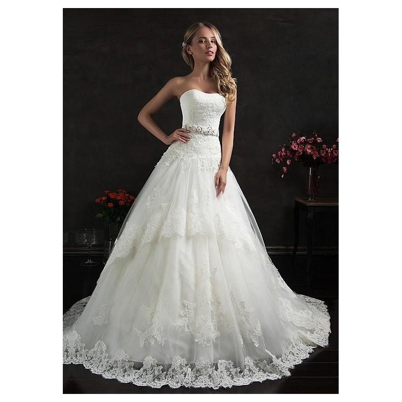 زفاف - Fabulous Tulle & Satin Strapless A-line Wedding Dress with Handmade Flowers - overpinks.com