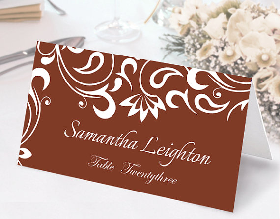 Mariage - Place Cards Wedding Place Card Template DIY Editable Printable Place Cards Elegant Place Cards Floral Brown Place Card Tented Place Card