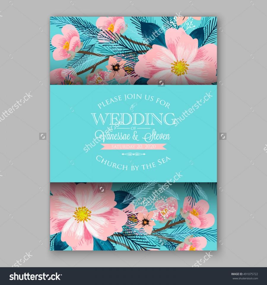 زفاف - Romantic pink peony bouquet bride wedding invitation template design. Winter Christmas wreath of pink flowers and pine and fir branches.