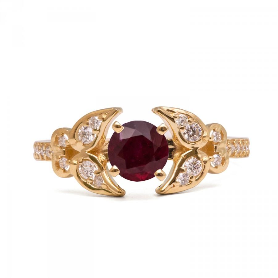 زفاف - Butterfly Engagement Ring - 18K Gold and Ruby engagement ring, Ruby ring, unique engagement ring, ruby and diamonds ring, art deco ring