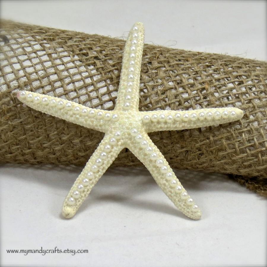 زفاف - White Starfish with Pearl Accents- Beach Wedding Decor-Bridal Bouquet - christmas tree ornament
