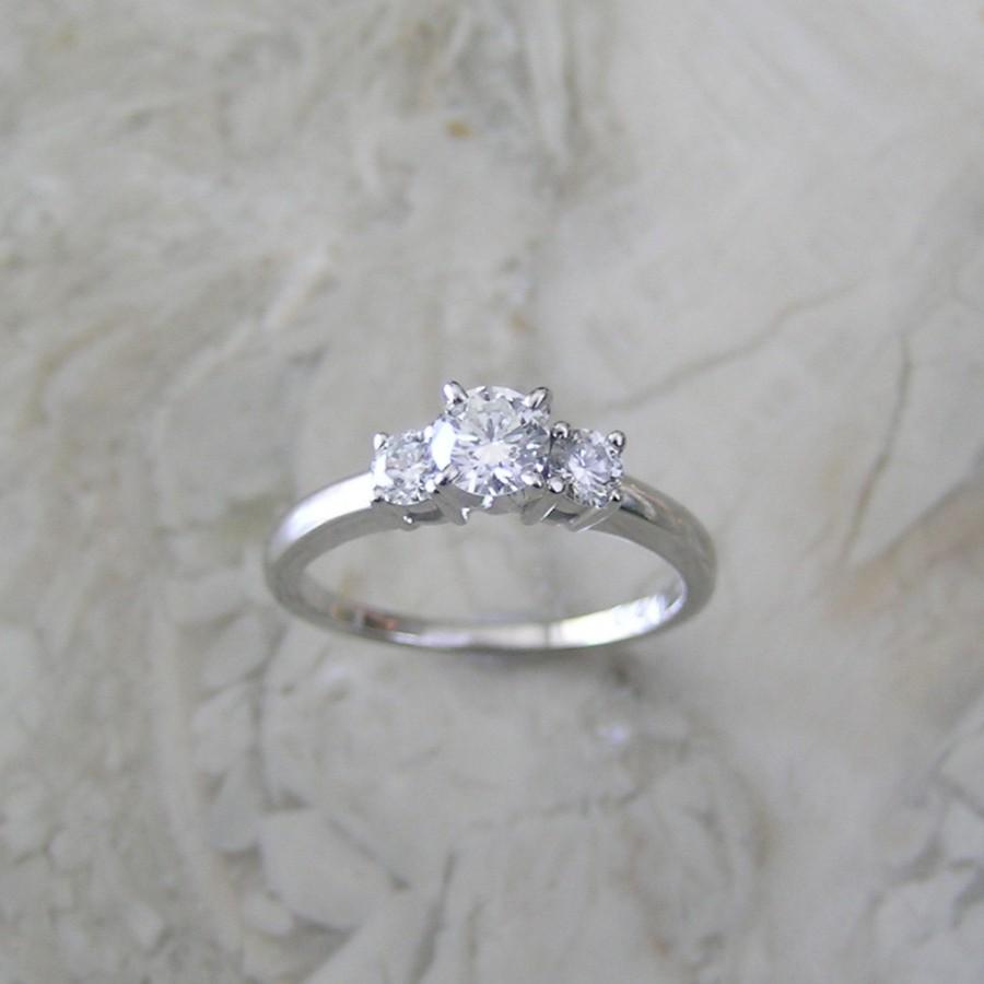 زفاف - Vintage  Diamond Engagement Ring  Three Stone 14K White Gold Circa 1980 0.55 Ct.