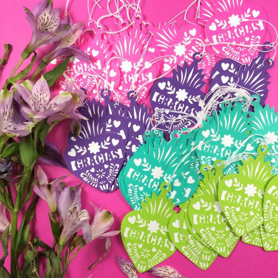 Hochzeit - Mexican Fiesta Gracias Gift Tags, Thank You Tags, Corazón, Paper Cut Decorations, Set of 12