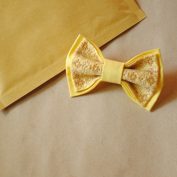 Mariage - yellow bowtie wedding bow tie papillon jaune women's neckties thanksgiving gift idea xmass photography session ties with tracery groom gava