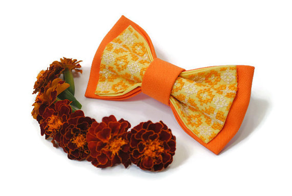 Hochzeit - orange bow tie yellow men's bowtie wedding necktie halloween pumpkin colours daddy gifts for him tie groomsmen ties l'orange nœud pappillon