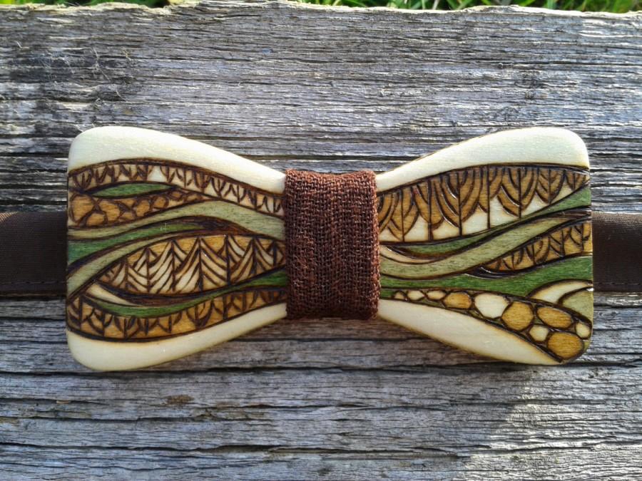 Wedding - Wooden bow tie, handpainted bowtie, pyrography bowties, mens bow ties, bow tie "Panorama"