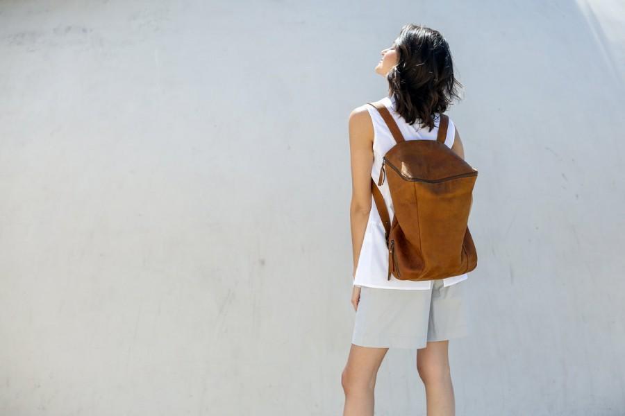 Mariage - Leather Women Backpack, Brown Laptop Bag, Large Travel Bag, Leather Bag, Rucksack, Handmade