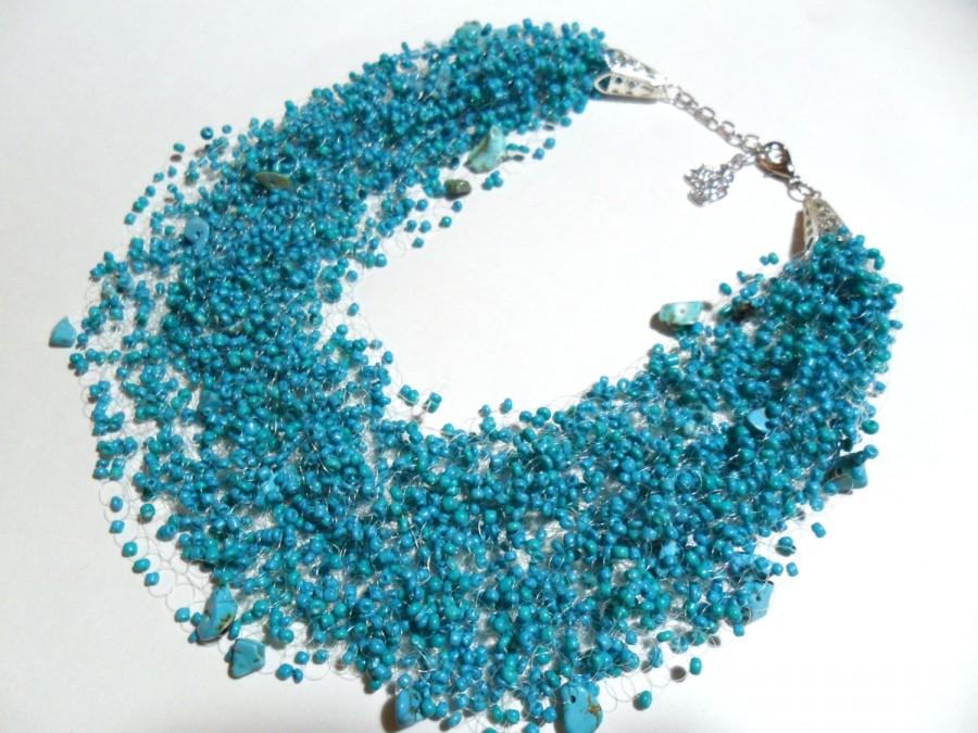 زفاف - Christmas gift Light turquoise airy necklace multistrand statement necklace gift for her spring summer necklace cobweb gemstone