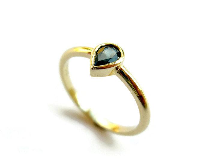 Свадьба - Delicate Pear Cut gold ring with sapphire, Dainty Engagement Ring, 14k Yellow Gold Ring, Tear Drop Gold Ring, Bezel Ring, Sapphire Jewelry