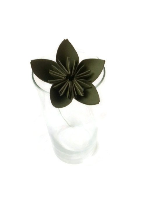 زفاف - Olive Green Color Kusudama Origami Paper Flower with Stem