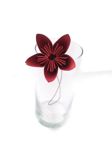 Mariage - Rockin Red Color Kusudama Origami Paper Flower with Stem