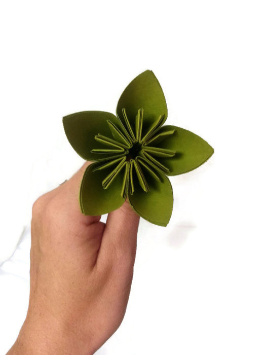 Mariage - Lime Green Color Kusudama Origami Paper Flower with Stem
